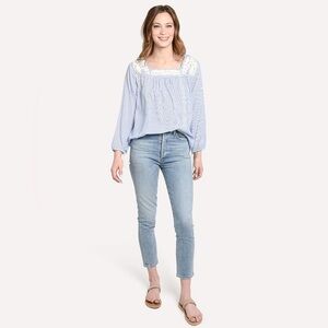 Roller Rabbit Maru top poplin cotton boho cottagecore lace floral flowy medium